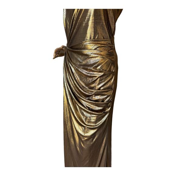 IEENA for Mac Duggal Gold Metallic One-Shoulder Gown style 26728 size 8 - Picture 15 of 17